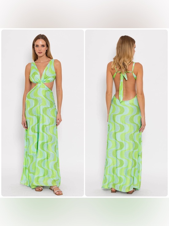Sundress Dresses & Skirts - New! Sundress Revolve Shana Cutout Maxi Dress Amazonia Rhinestones Lime & Pool💚S